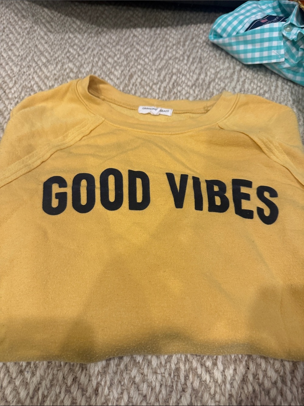 Grayson Threads Mustard Yellow "GOOD VIBES" Kids Sweatshirt